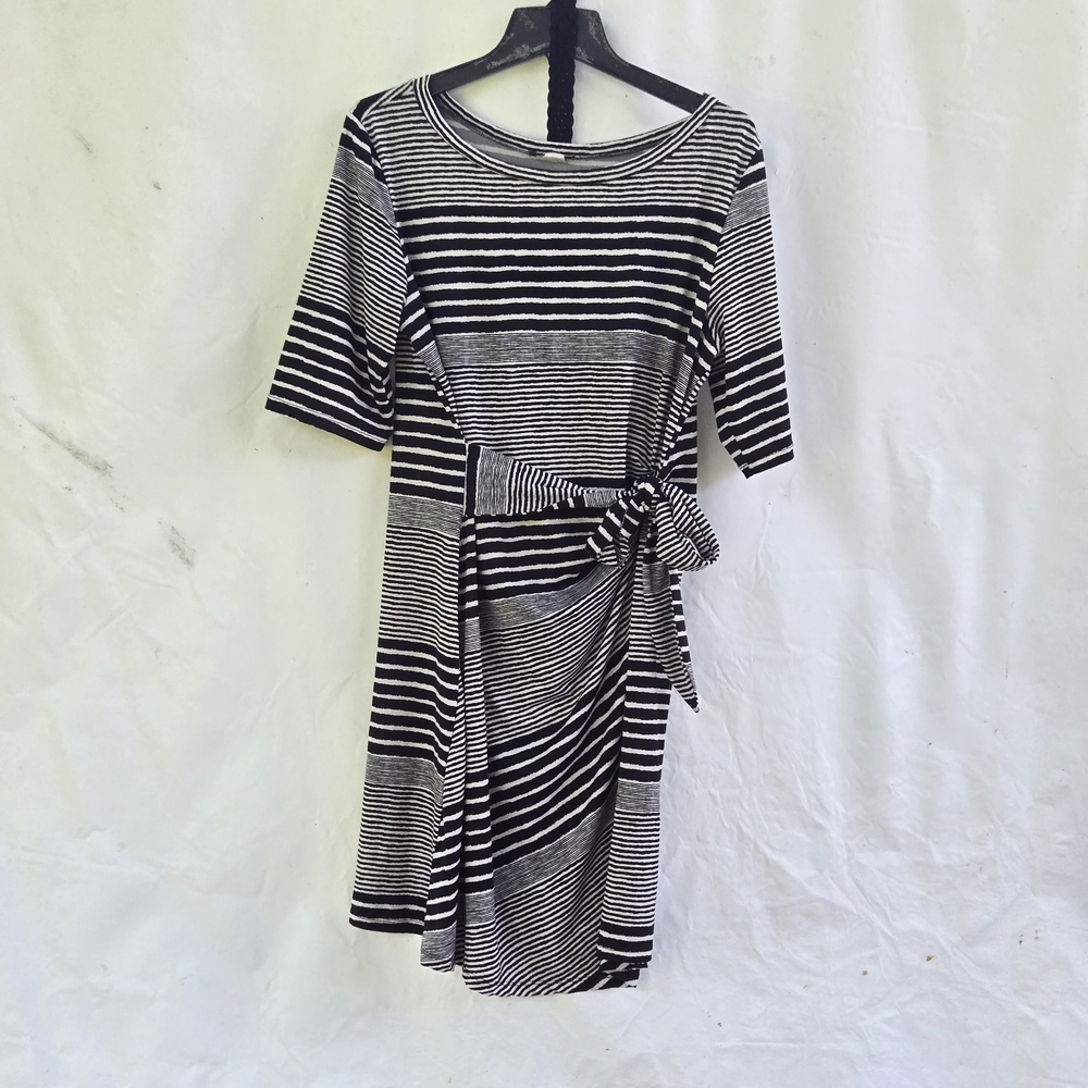 MSK Black and White Asymmetrical Striped Dress